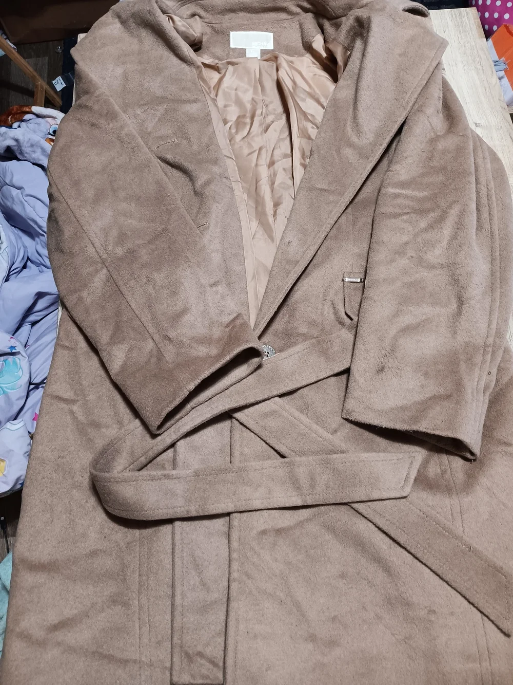 Michael Kors Taupe Belted Trench Coat With Shawl Hat